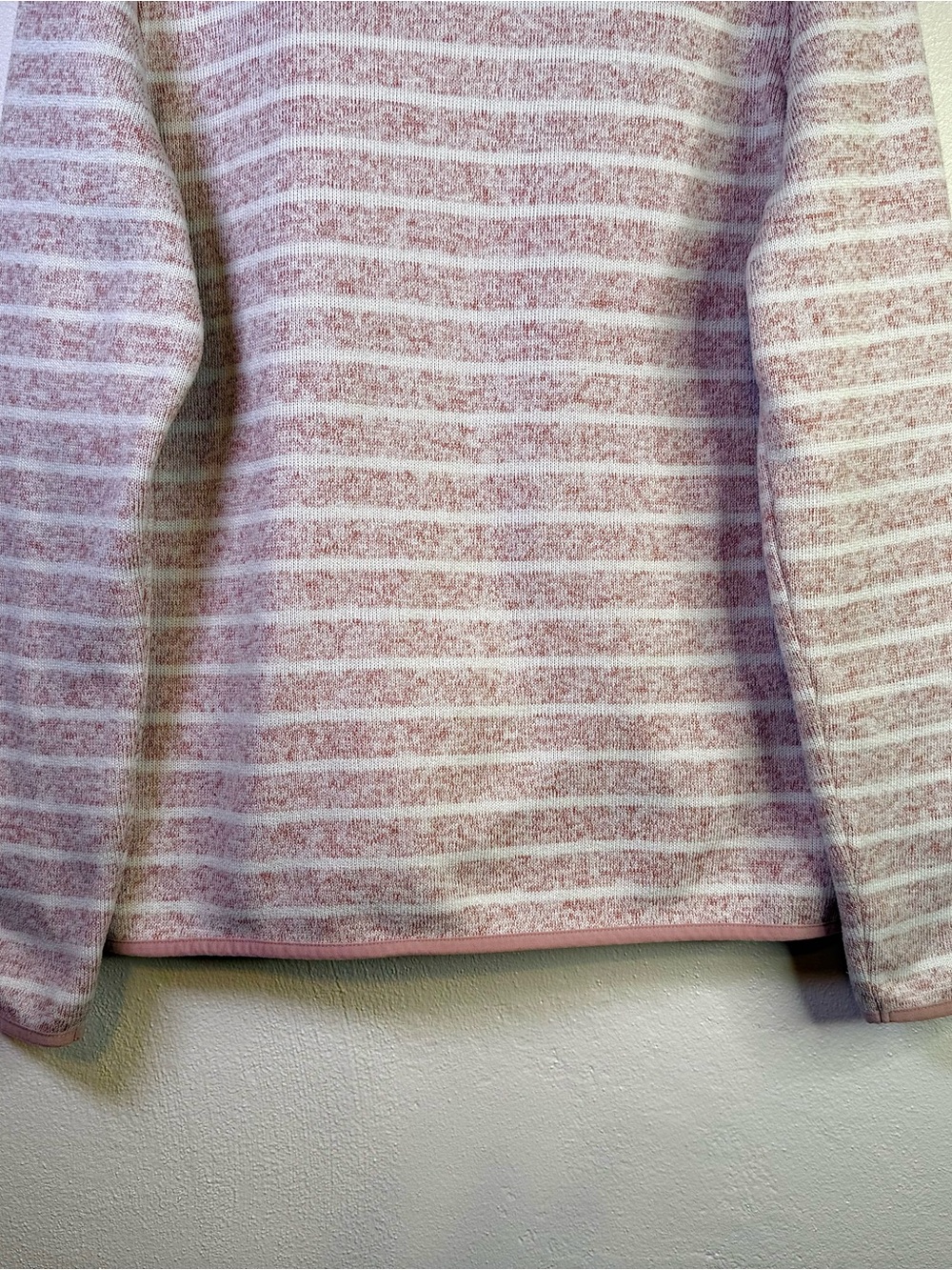 Thread & Supply Pink White Striped Marled Knit Quarter Zip Pullover Sweater Sz L - Picture 12 of 16